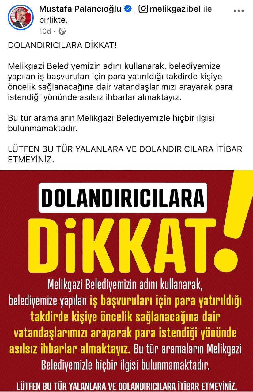 Başkan Palancıoğlundan ‘Dolandırıcı Uyarısı