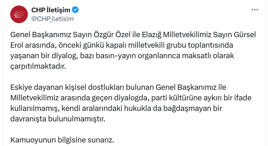 Chpden, Genel Başkan Özel Ve Elazığ Milletvekili Erol Açıklaması