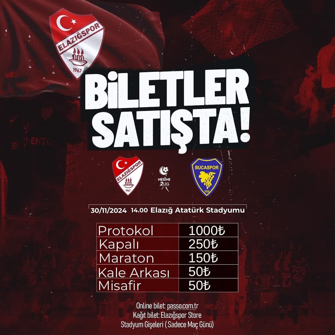 Elazığspor - Bucaspor 1928 Maçı Biletleri Satışta