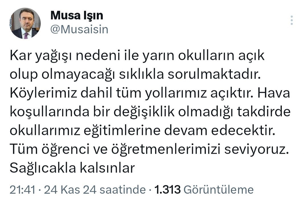 Kütahya Valisi Işından Kar Tatili Yok Açıklaması