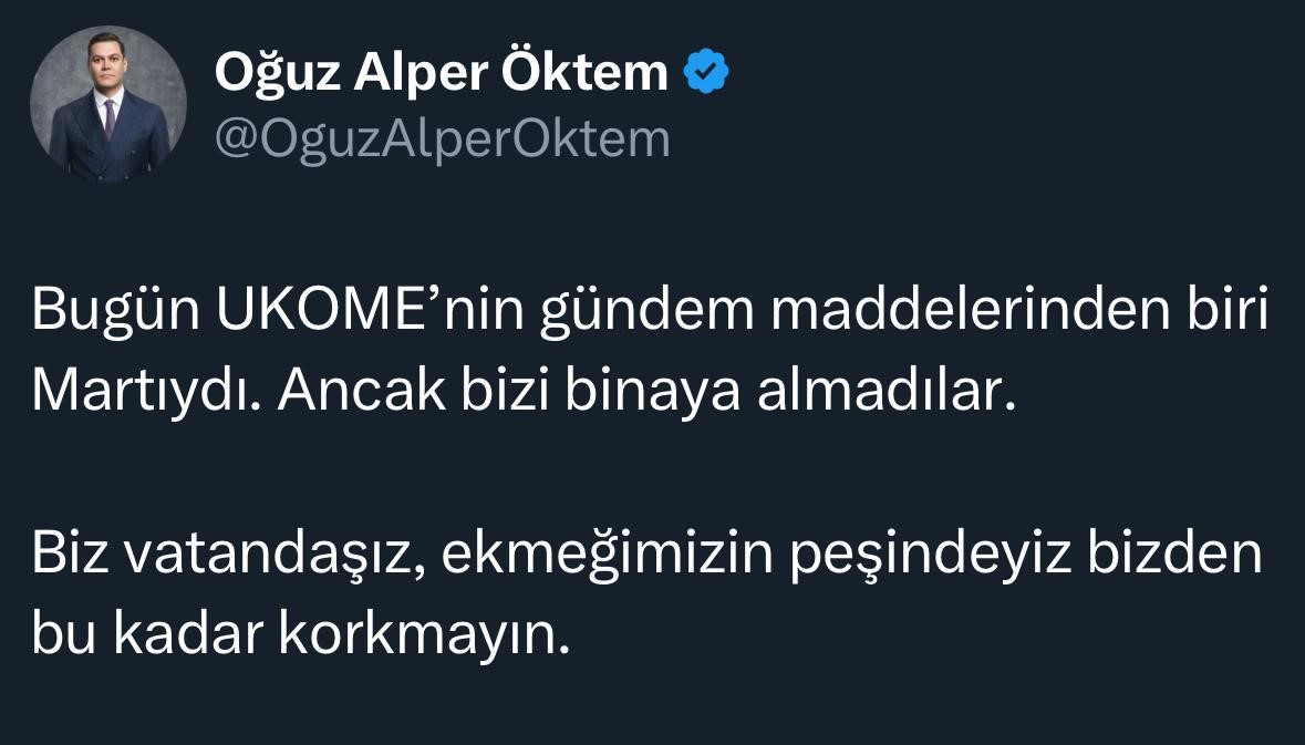 Martı Kurucusu Oğuz Alper Öktem Ukomeye Alınmadı