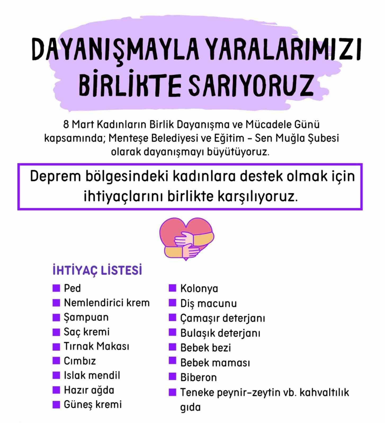 Menteşeden Depremzede Kadınlar İçin Dayanışma Kampanyası