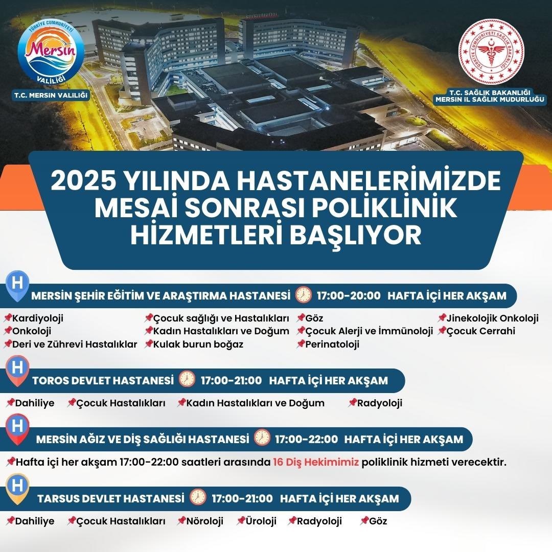 Mersinde Mesai Sonrası Poliklinik Hizmetleri Başlıyor