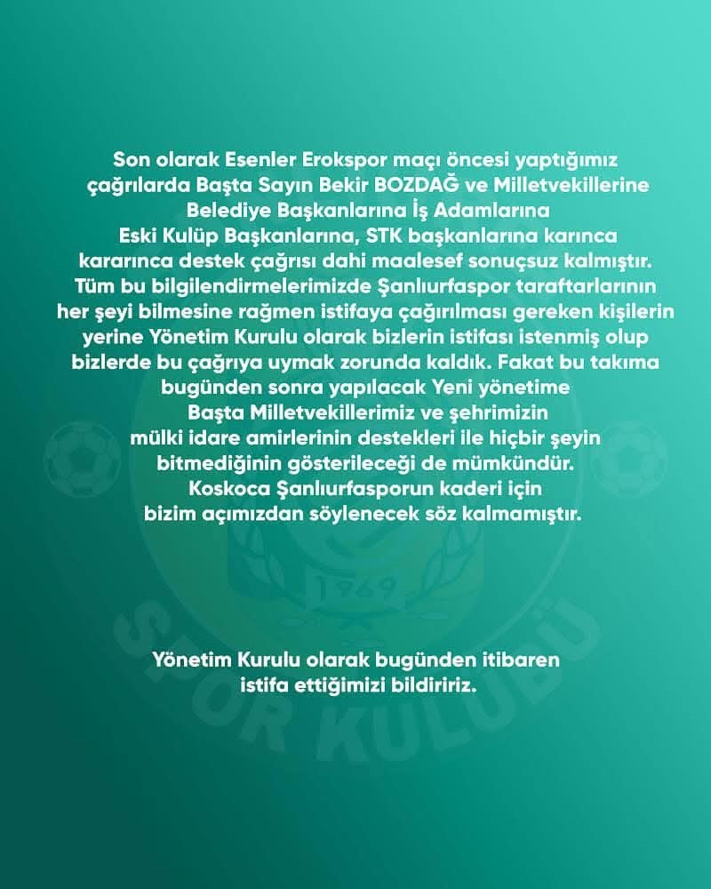 Şanlıurfaspor Yönetimi İstifa Etti