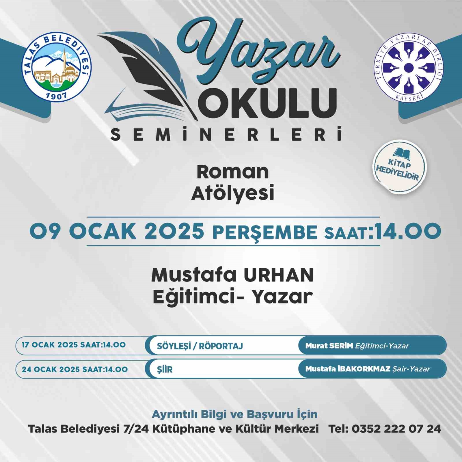 Talasın Yazar Okulu Seminerlerinde Bu Hafta Mustafa Urhan Konuk Olacak