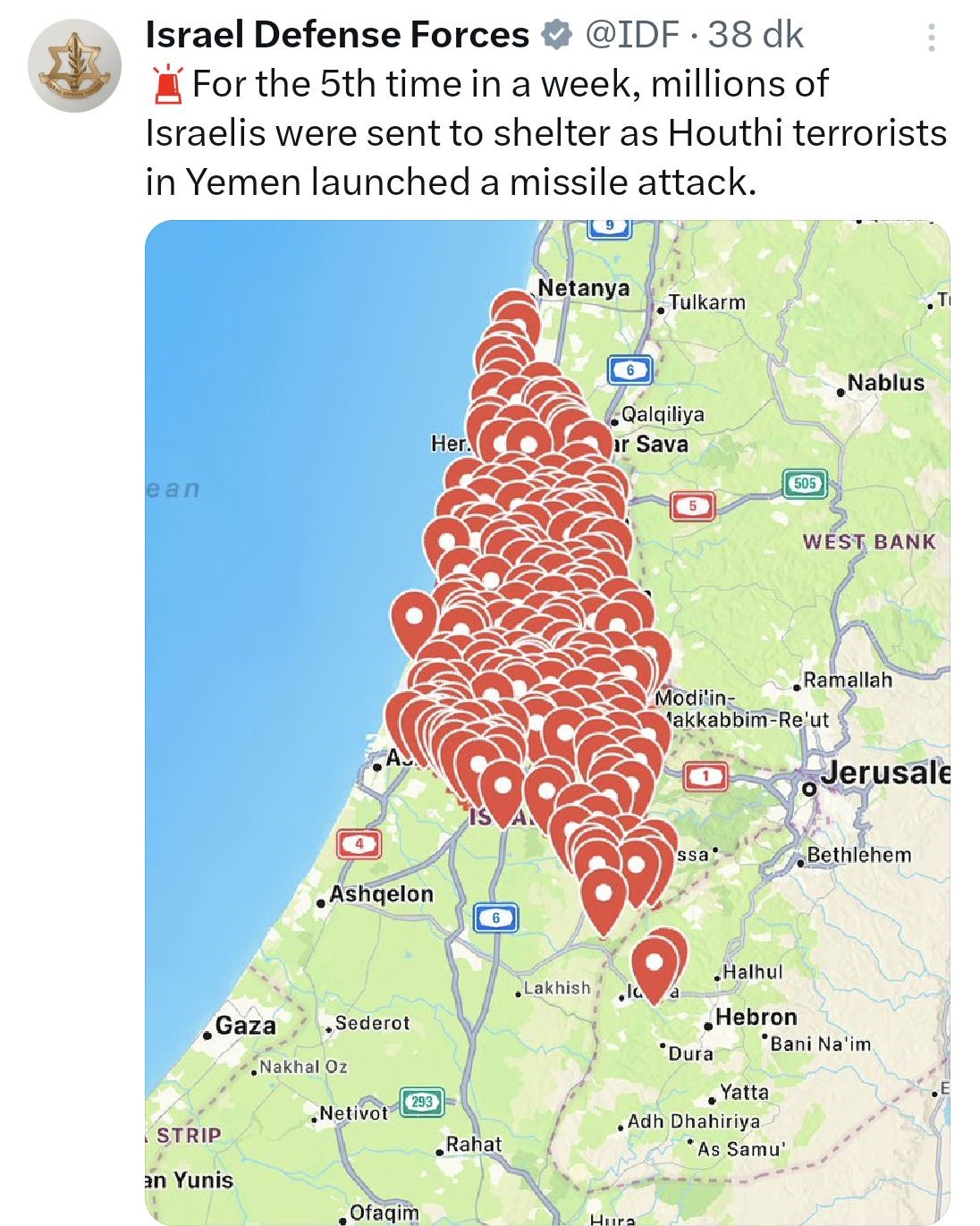 Yemendeki Husilerden İsraile Yeni Füze Saldırısı