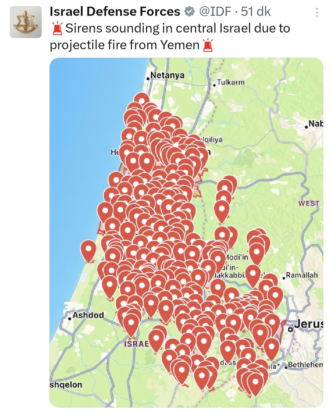 Yemenden İsraile Füze Saldırısı Yapıldı